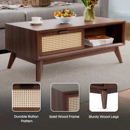 Ailia Meja Tamu Retro Rotan Desain Minimalis Terbaru