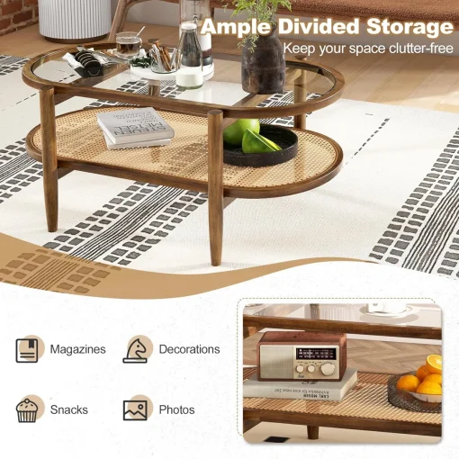 Akinola Meja Tamu Rotan Glass Desain Minimalis Terbaru