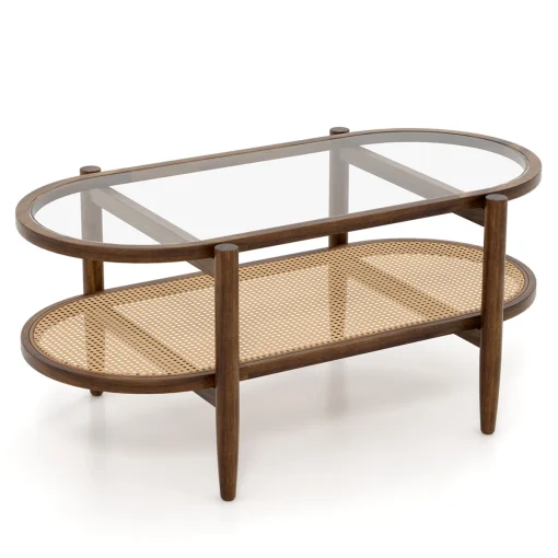 Akinola Meja Tamu Rotan Glass Desain Minimalis Terbaru