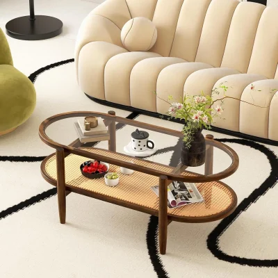 Akinola Meja Tamu Rotan Glass Minimalis