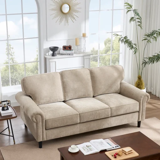 Chenille Sofa Tamu Minimalis Model 3 Seater Kekinian