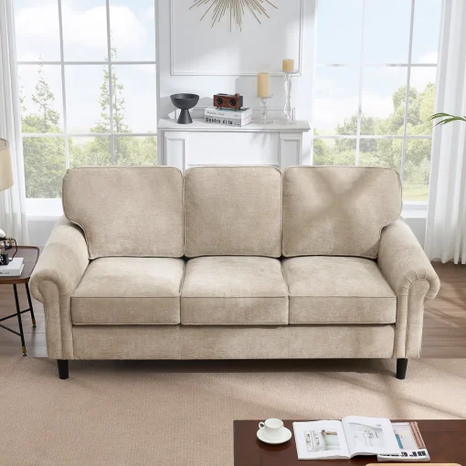 Chenille Sofa Tamu Minimalis Model 3 Seater Kekinian
