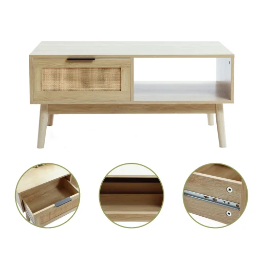 Luxen Meja Tamu Rotan Bleaching Desain Retro Minimalis