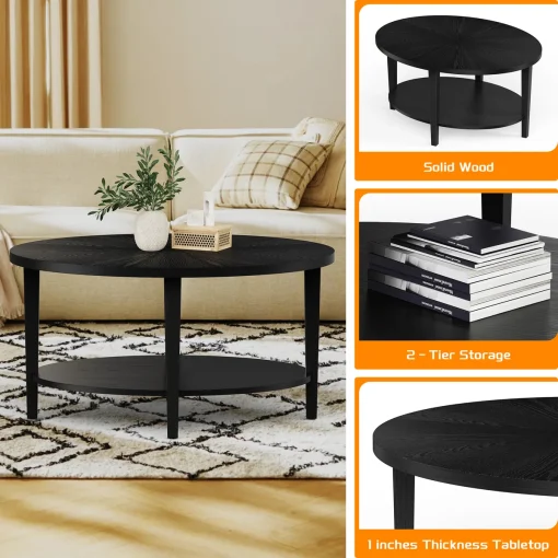 Meja Tamu Oval Kayu Jati Warna Hitam Minimalis