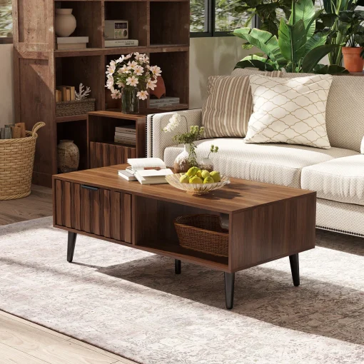 Oliver Meja Tamu Laci Unik Kayu Jati Finishing Walnut