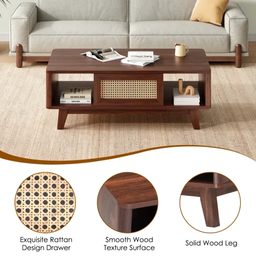 Touluse Meja Tamu Rotan Kayu Jati Minimalis Modern