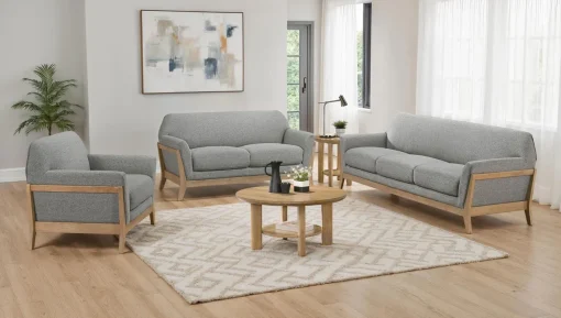 Wassion Set Sofa Tamu Minimalis Kayu Jati Kain Canvas
