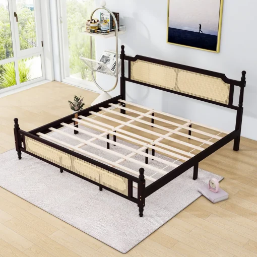 Bargoth Tempat Tidur Rotan Klasik Kayu Jati Minimalis