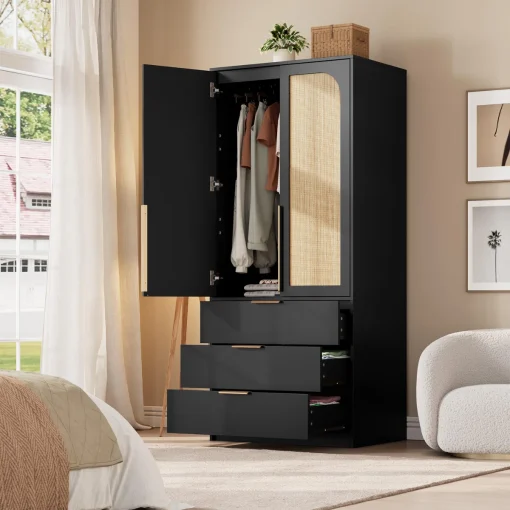 Bayisle Lemari Pakaian Rotan 2 Pintu Minimalis Modern