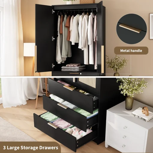 Bayisle Lemari Pakaian Rotan 2 Pintu Minimalis Modern