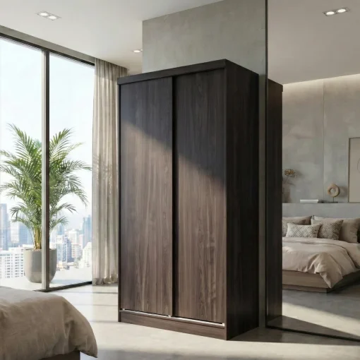Chinrlin Lemari Pakaian 2 Pintu Sliding Plywood Espresso