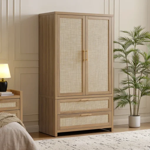 Dakota Lemari Pakaian Rotan 2 Pintu Kayu Jati Minimalis