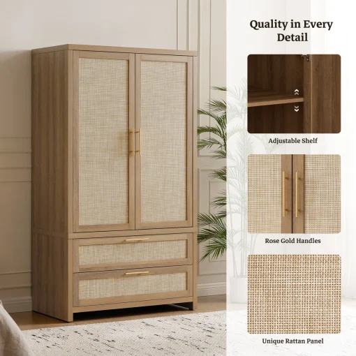 Dakota Lemari Pakaian Rotan 2 Pintu Kayu Jati Minimalis