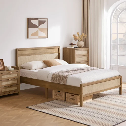 Dakota Tempat Tidur Rotan Finishing Warna Walnut Kekinian
