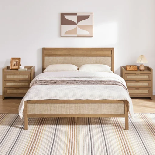 Dakota Tempat Tidur Rotan Finishing Warna Walnut Kekinian