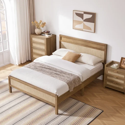Dakota Tempat Tidur Rotan Finishing Warna Walnut Kekinian