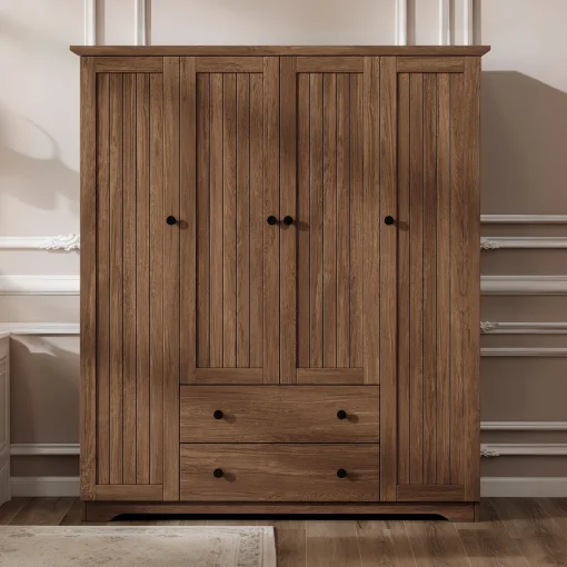Deborra Lemari Pakaian Kayu Jati 4 Pintu Minimalis Modern