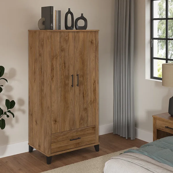 Kaionna Lemari Pakaian 2 Pintu Rustic Walnut Kayu Jati