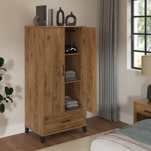 Kaionna Lemari Pakaian 2 Pintu Rustic Walnut Kayu Jati