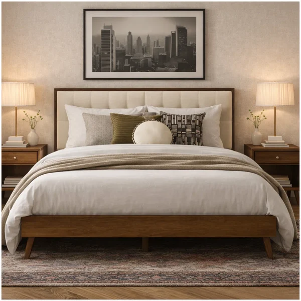 Lucritia Tempat Tidur Headboard Jok Kain Minimalis
