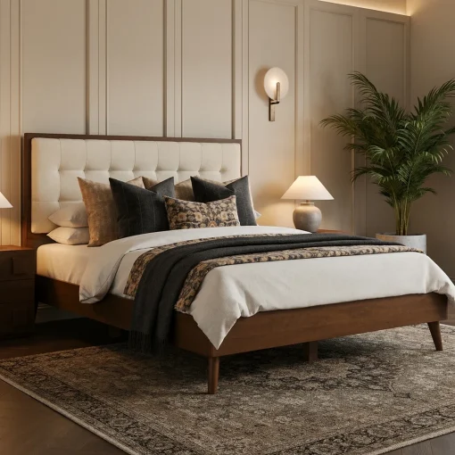 Lucritia Tempat Tidur Headboard Jok Kain Minimalis Modern