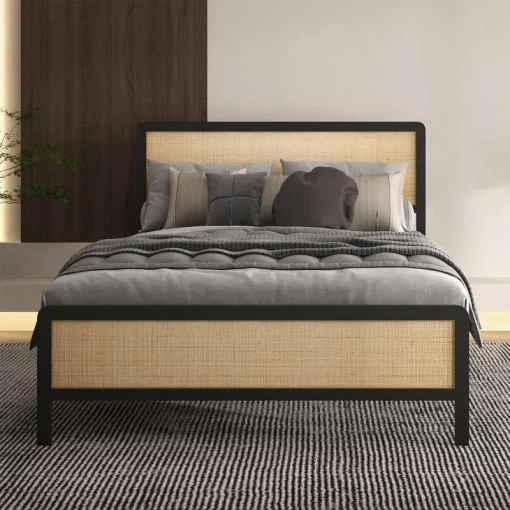 Zanarra Tempat Tidur Kayu Jati Kombinasi Rotan Sintetis