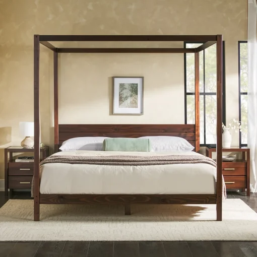 Hanalyn Tempat Tidur Kanopi Kayu Jati Minimalis Modern
