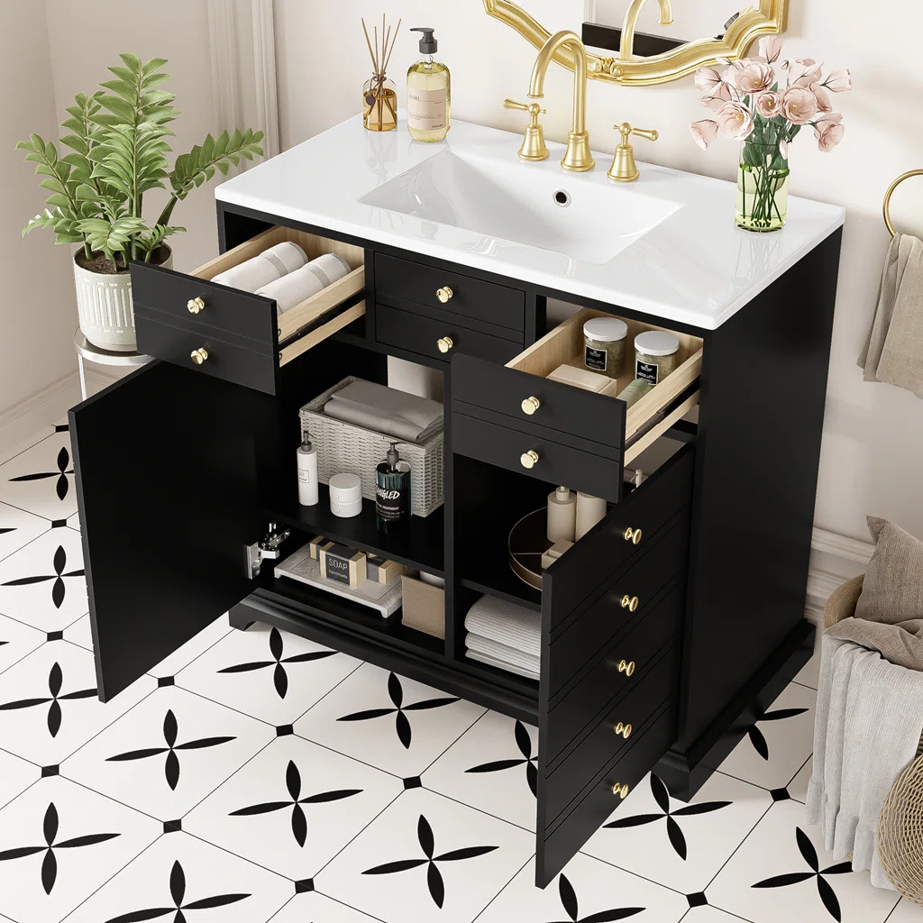 Candri Wastafel Kabinet Laci Cat Duco Hitam Minimalis4