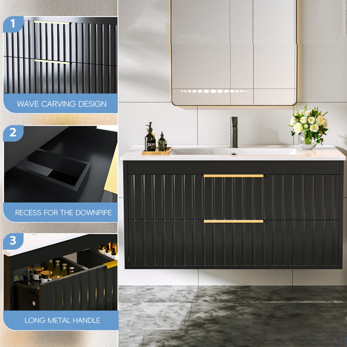 Flora Wastafel Cabinet Cat Duco Hitam Minimalis4