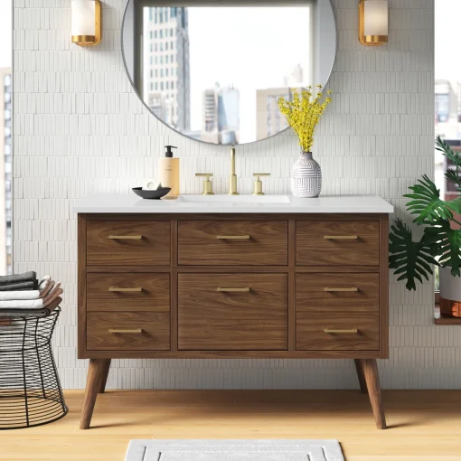 KENZIE Wastafel Cabinet Drawers Kayu Jati Desain Minimalis