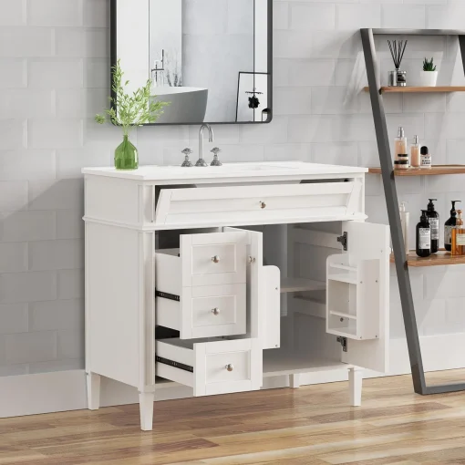 Nallan Wastafel Cabinet 2 Pintu Cat Duco Desain Minimalis