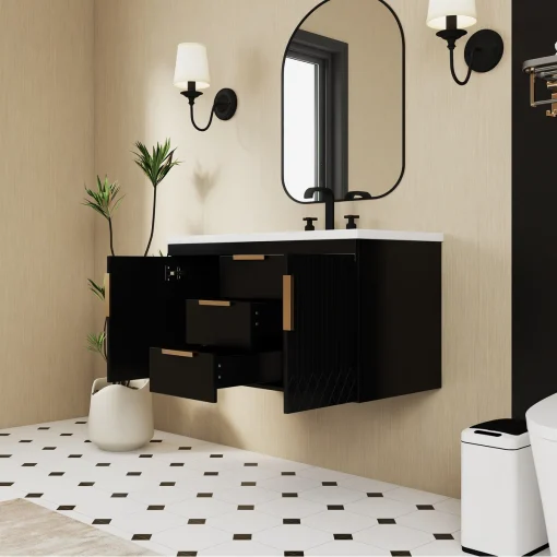 NORA Wastafel Gantung Cat Duco Hitam Desain Minimalis