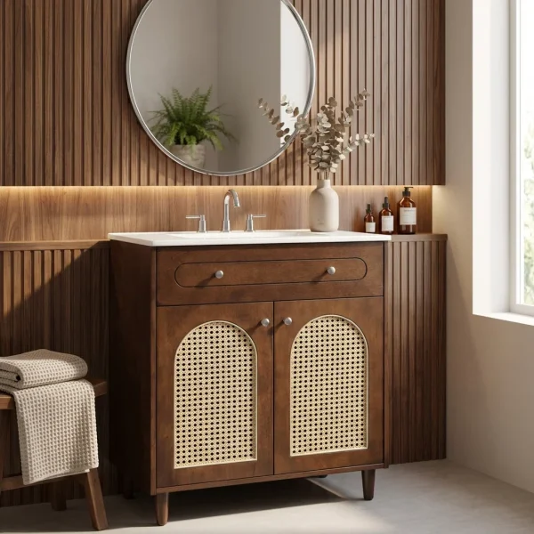 Sora Wastafel 2 Pintu Rotan Kayu Jati Minimalis