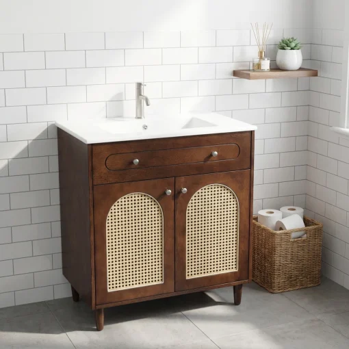 SORA Wastafel 2 Pintu Rotan Kayu Jati Minimalis Modern