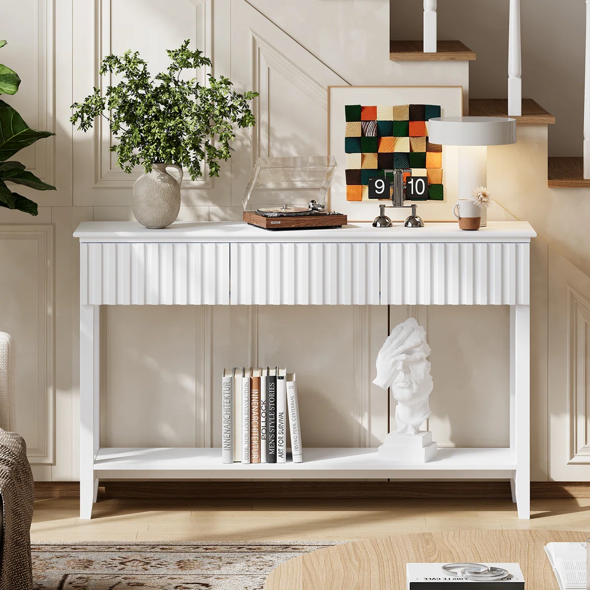 Afra Meja Konsol Laci Cat Duco Putih Minimalis