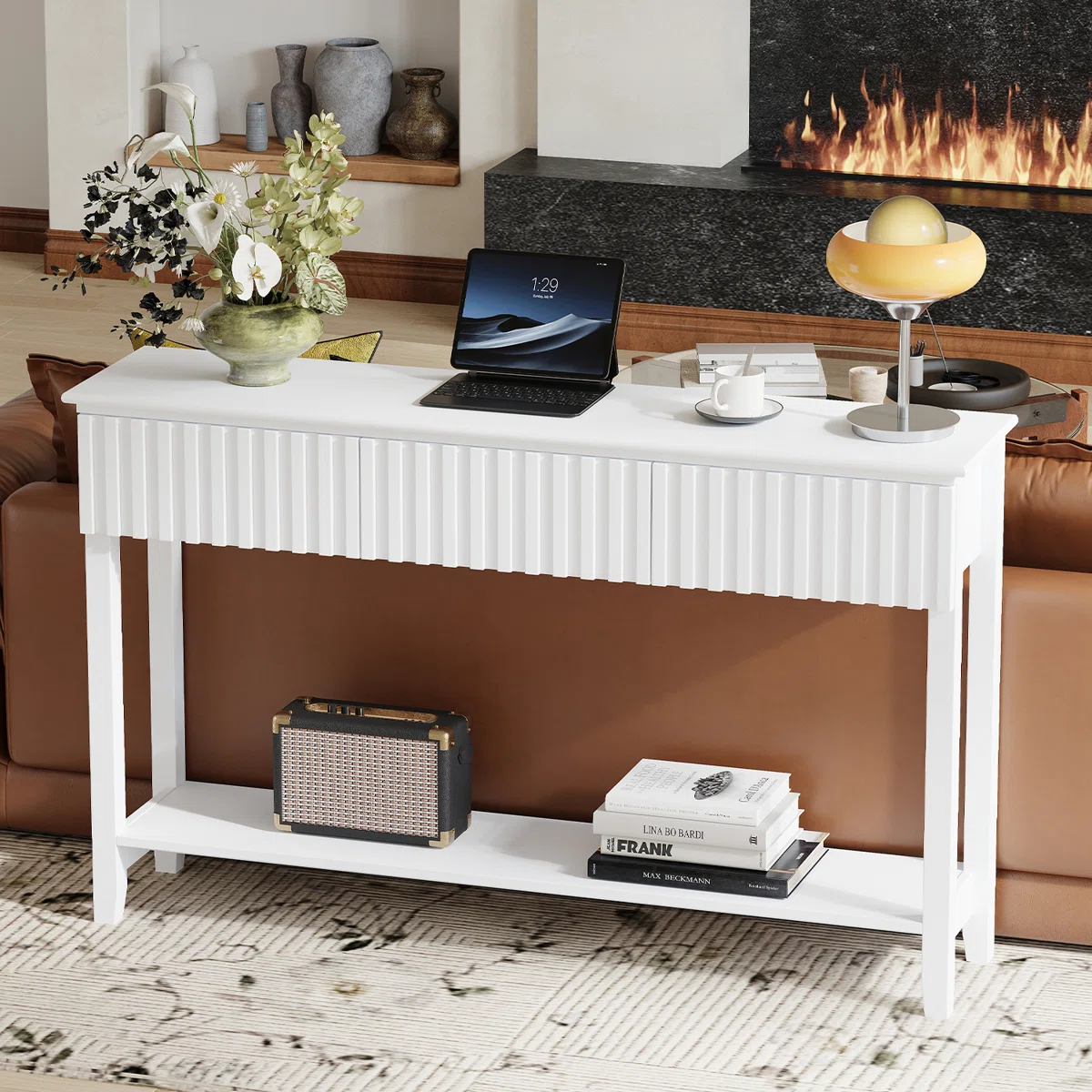 Afra Meja Konsol Laci Cat Duco Putih Minimalis3