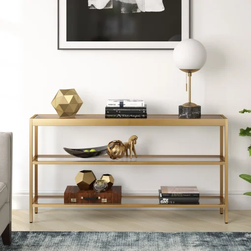 ALEXIS Meja Konsol Besi Holo Rangka Gold Top Table Glass