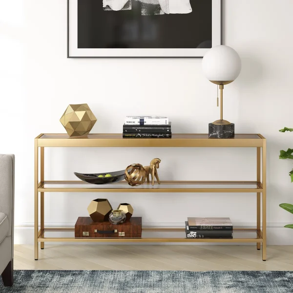 Alexis Meja Konsol Besi Holo Gold Top Table Glass