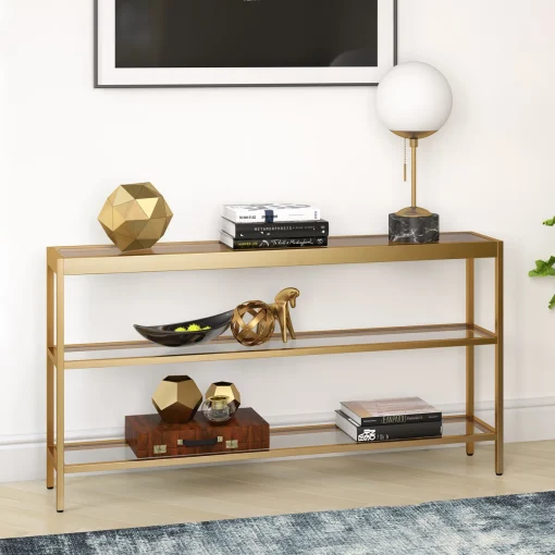 ALEXIS Meja Konsol Besi Holo Rangka Gold Top Table Glass