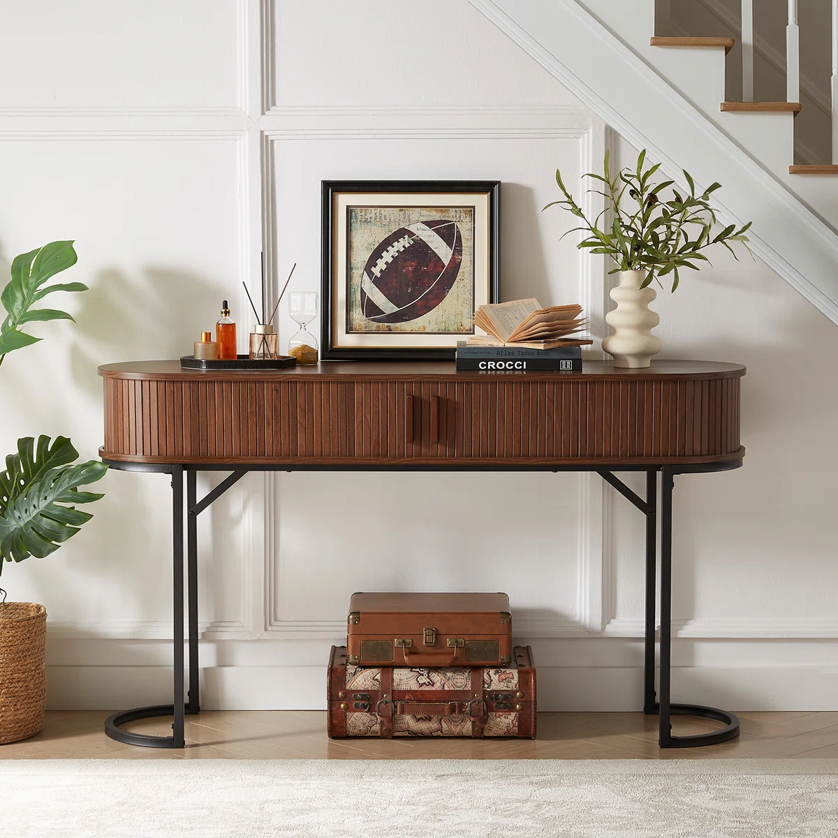 Anka Meja Konsol Rangka Besi Kombinasi Kayu Jati