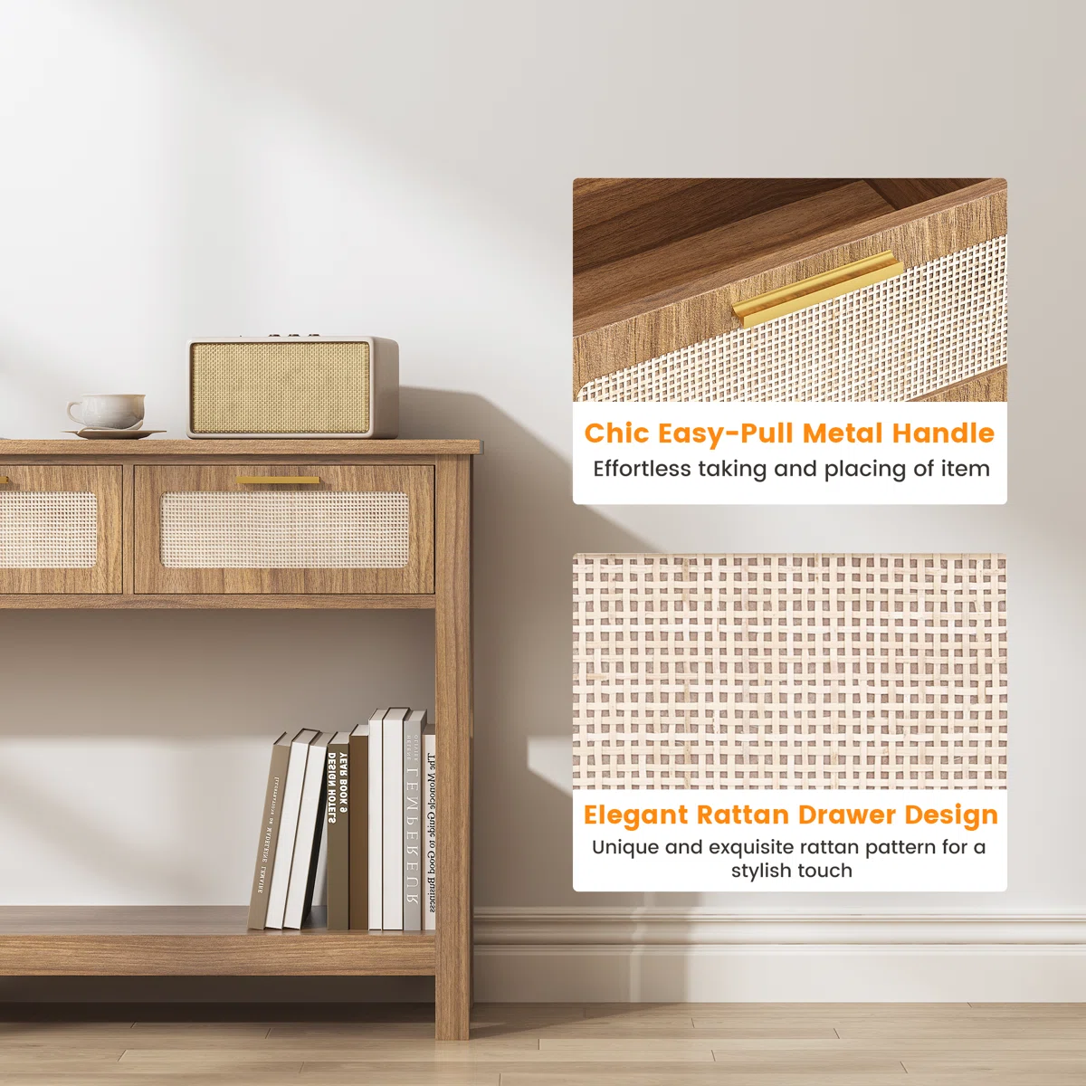 Bonita Meja Konsol Laci Rotan Kayu Jati Minimalis3