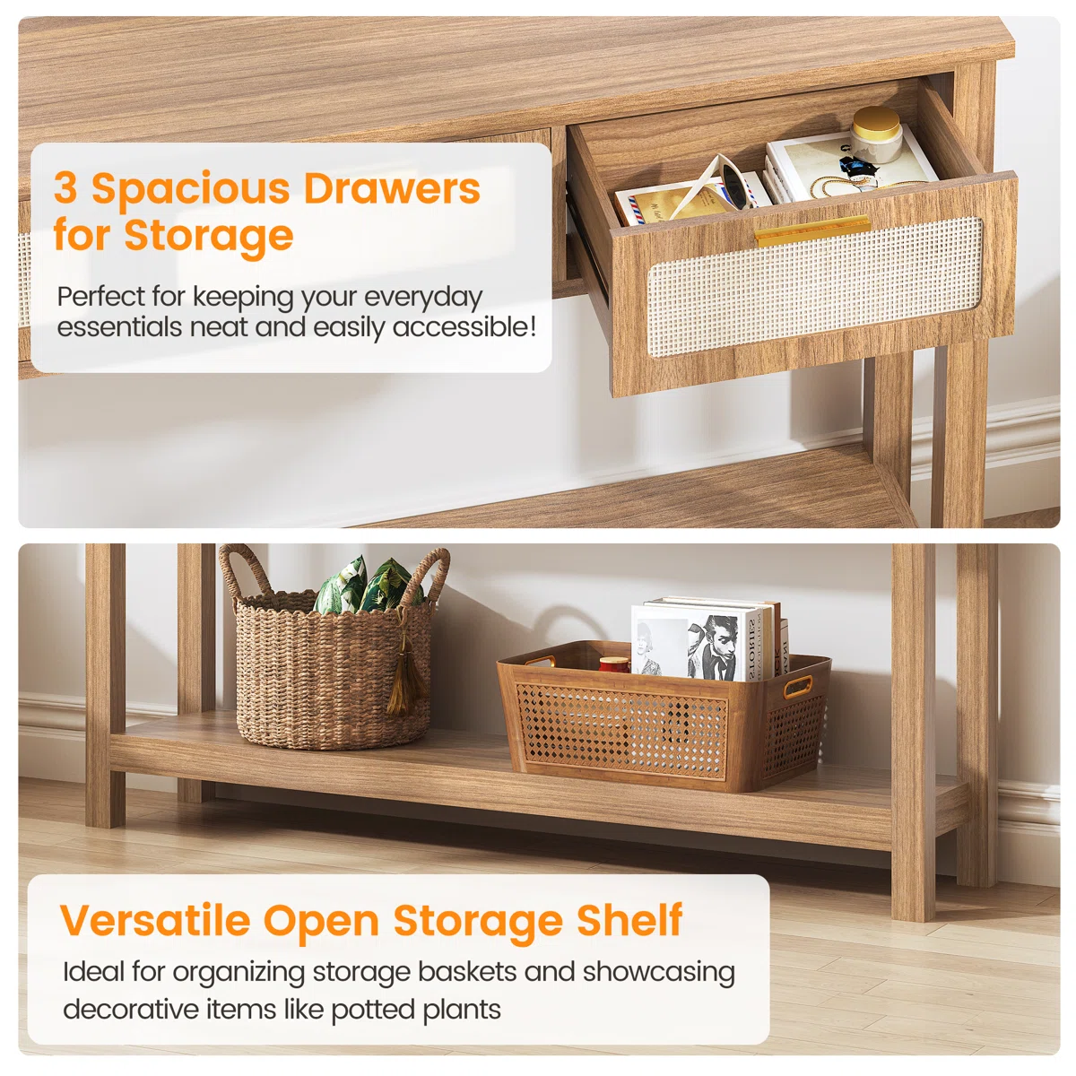 Bonita Meja Konsol Laci Rotan Kayu Jati Minimalis4