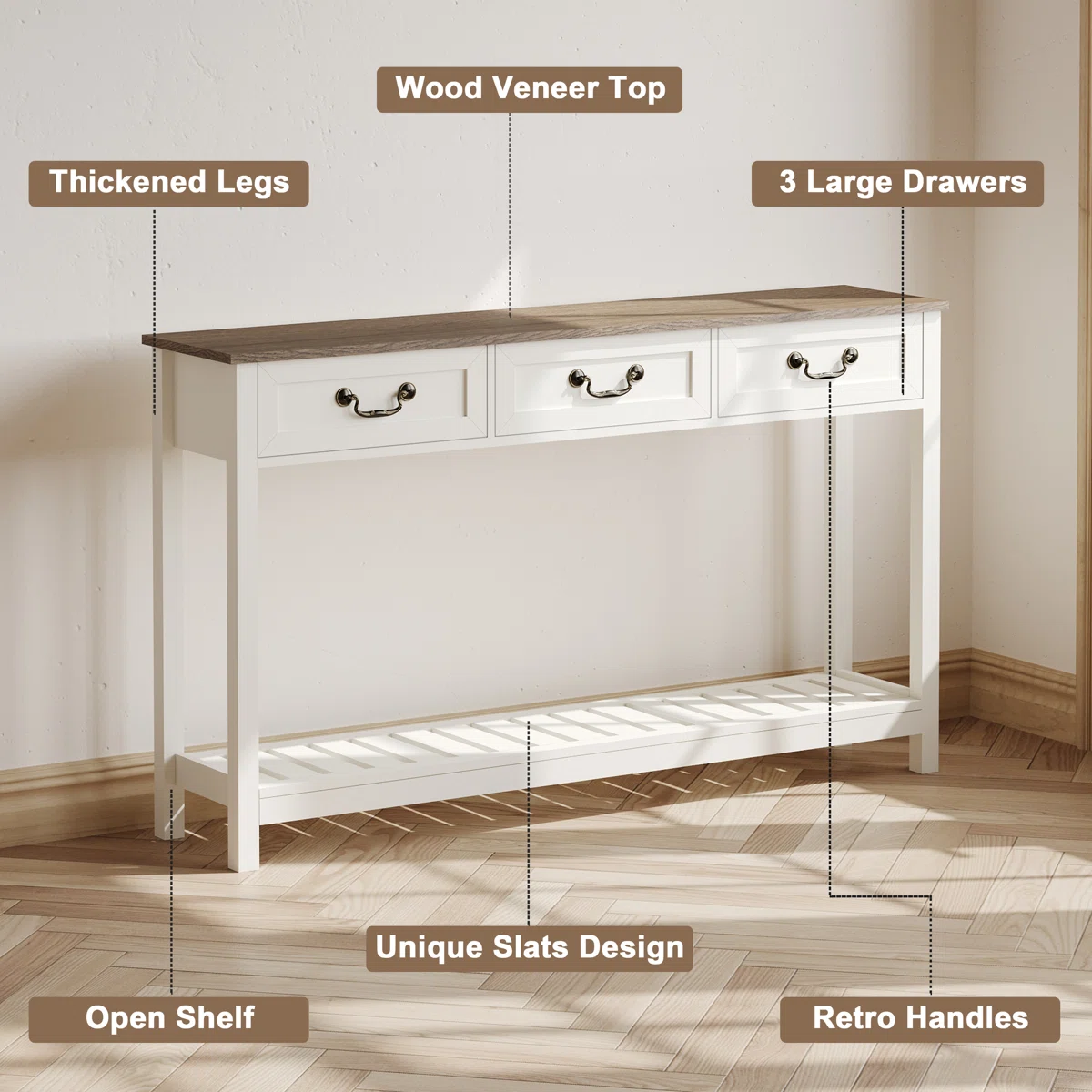 Caroline Meja Konsol Cat Duo Kombinasi Walnut Minimalis2