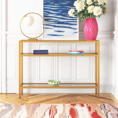 Ceno Meja Konsol Mewah Besi Holo Top Glass