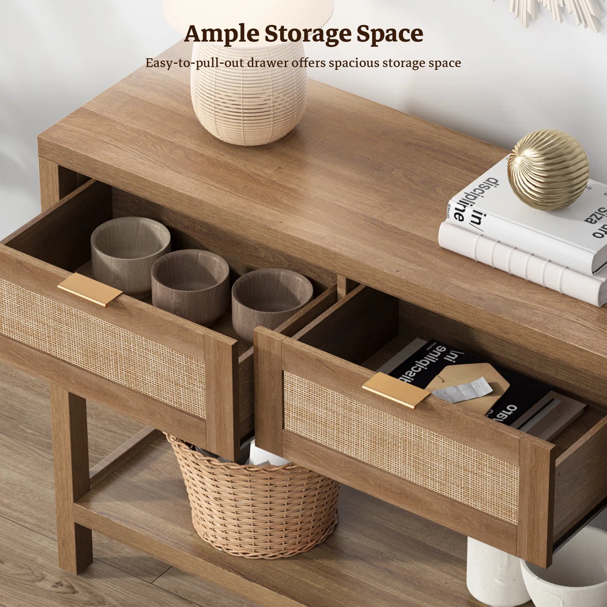 Chada Meja Konsol Laci Rotan Kayu Jati Minimalis2