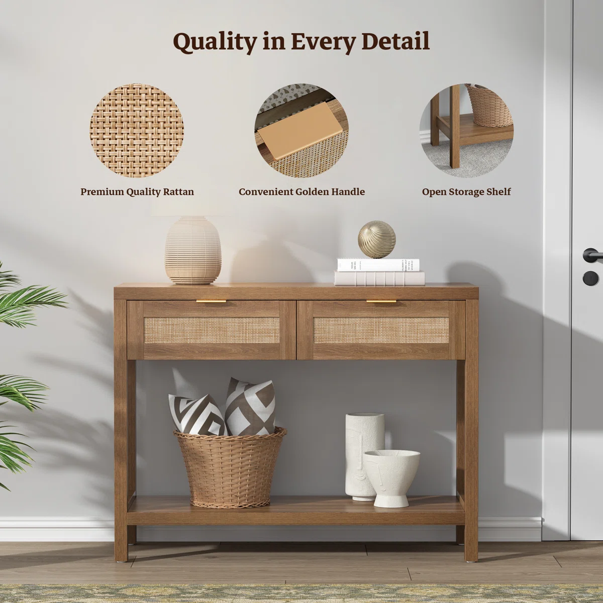 Chada Meja Konsol Laci Rotan Kayu Jati Minimalis4