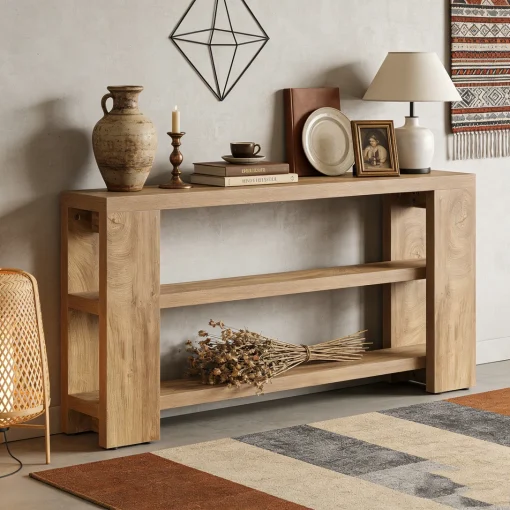 DEKKA Meja Konsol Kayu Jati Solid Model Minimalis