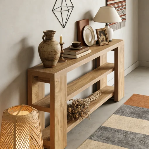 DEKKA Meja Konsol Kayu Jati Solid Model Minimalis