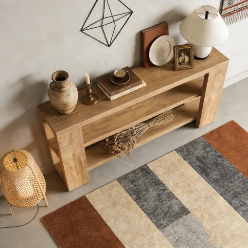 DEKKA Meja Konsol Kayu Jati Solid Model Minimalis