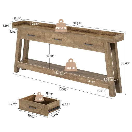 EZRA Meja Konsol Laci Desain Minimalis Kayu Jati